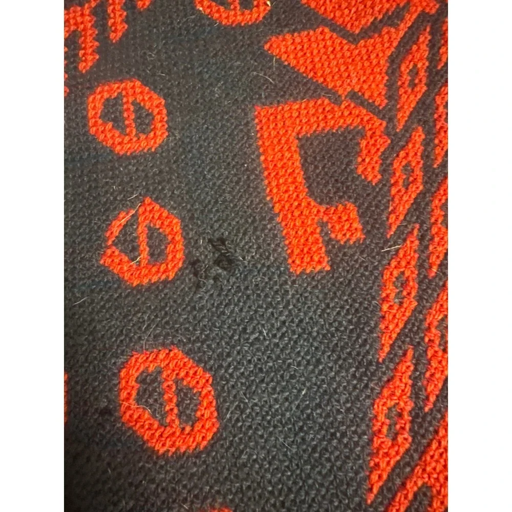 Vintage Polish Folk Wool Blanket Set Large Tapestry Throw Runner Mats Red Black